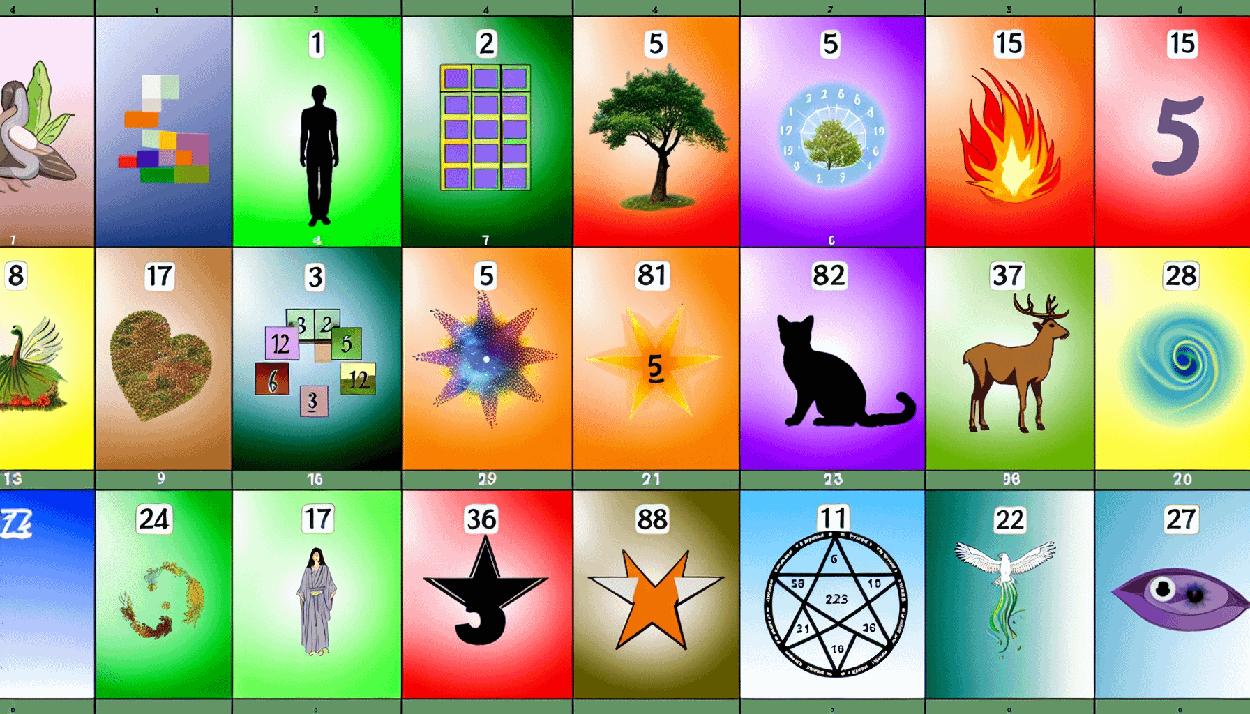 Eine Visualisierung der Lebenszahlen in der Numerologie. 